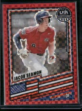 2026 Panini Stars & Stripes Prizm USA Baseball #199 Jacob Seamon Red Power #/149