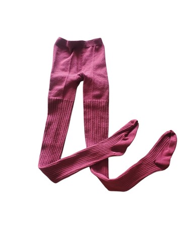 Girls Ribbed Knit Tights Burgundy Size 7–10 Warm Stretchy Winter Tights