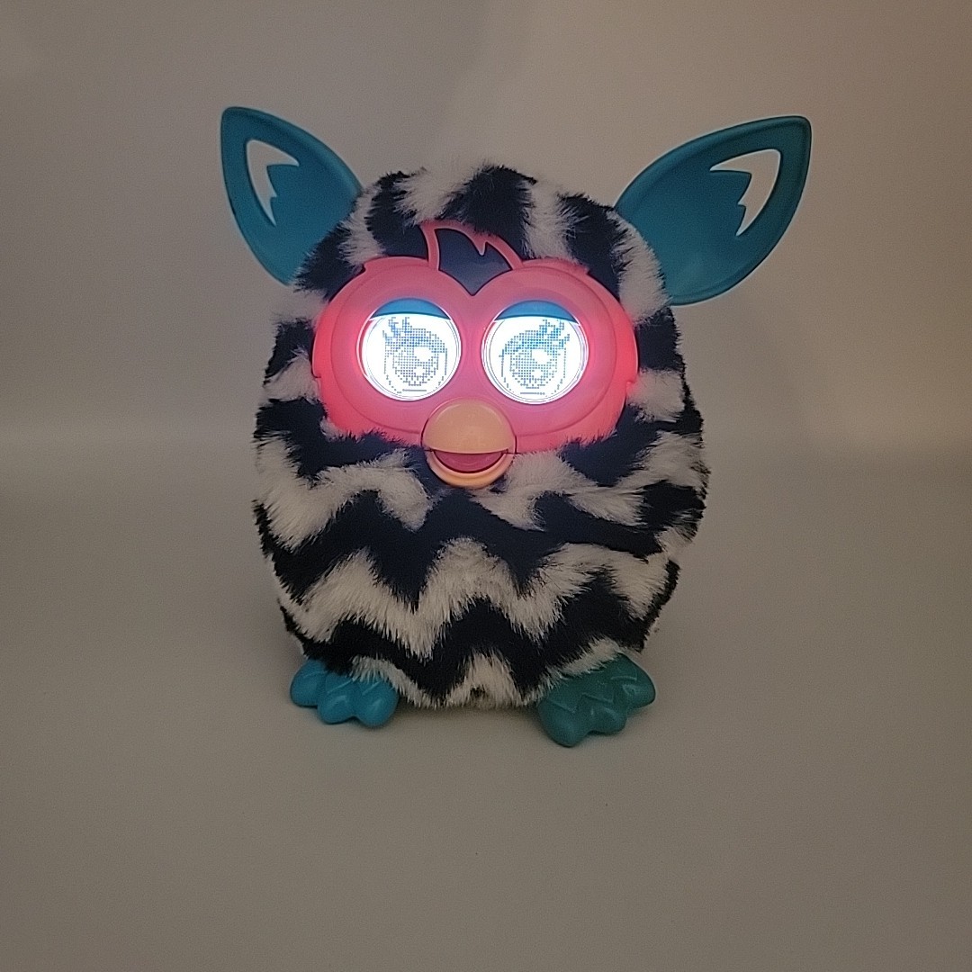 2012 Furby Boom Black White Zebra Zig Zag Striped Electronic