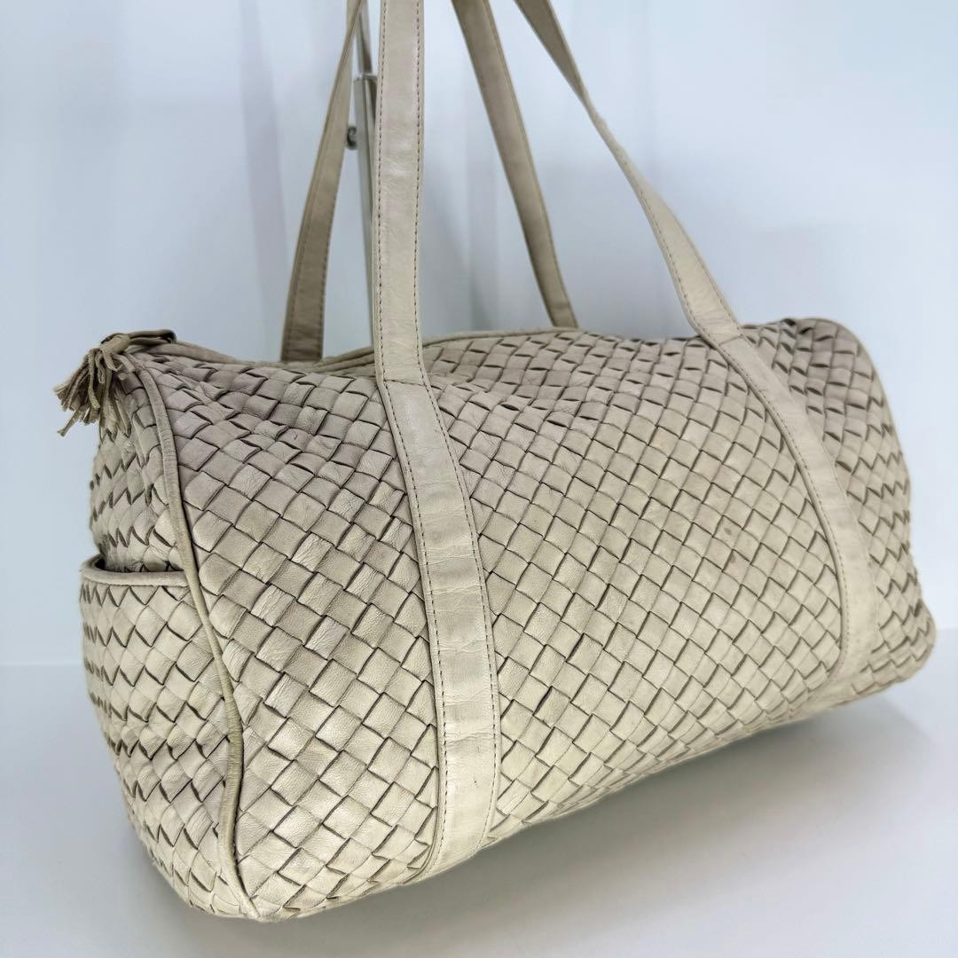 BOTTEGA VENETA Leather Handbag Beige Intrecciato Woven Tote Classic Authentic thumbnail 4