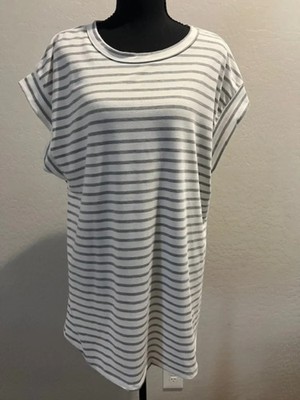 HEMISH USA White Gray Striped Tunic Top 2X Side Slit short sleeve