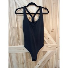 Athleta Black One Piece Swimsuit Y-Back Scoop Neck Athletic Swim Size L