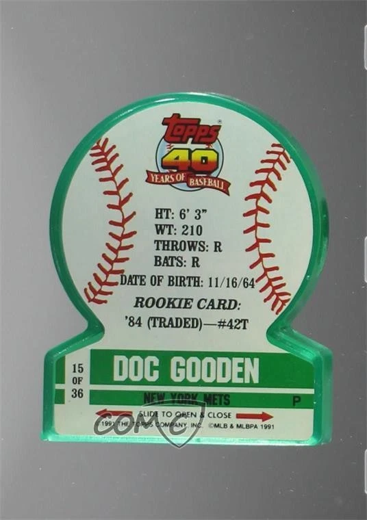 1991 Topps Superstar Standups Candy Collectibles Dwight Gooden #15 - Image 2 of 2