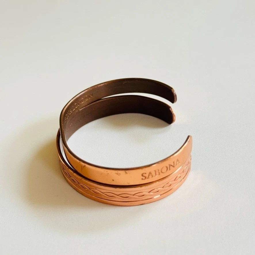 Brazalete Brazalete Sabona London Cobre Lote de dos Declaración Modernista Raro Foto 3 de 4