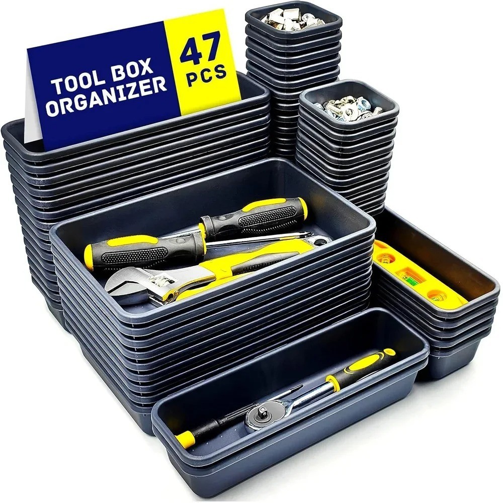 47pcs Tool Box Organizer Tray Set Drawer Dividers Garage Workbench Storage Bins