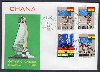DEPORTES MEXICO OLIMPIADAS FÚTBOL BOXEO OBSTÁCULOS 1968 GHANA FDC