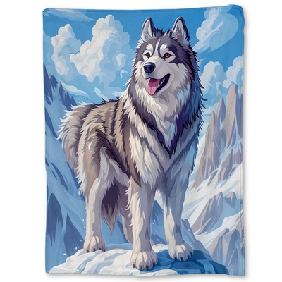 #ad Majestic Husky in Snowy Mountains Blanket Soft Lightweight Cozy Flannel Thr... $39.53
