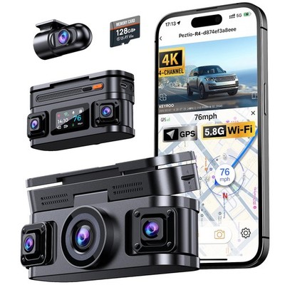 KEYROO 360° View 4K 4 Channel Dash Cam Front and Rear Inside Left Black