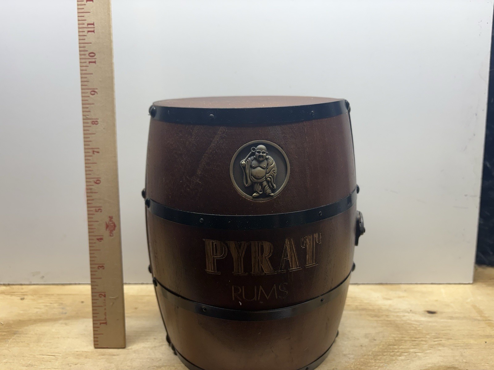 Pyrat Rum Wooden Barrel Display Set with Glass Decanter and Stopper