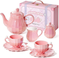 Porcelain Tea Set Pearl Pink Kids Tea Party Set Safe Food-Grade Childrens Gift