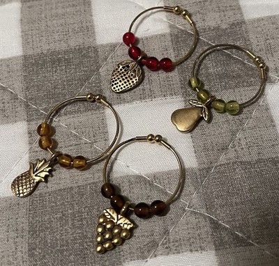 Vintage Wine Charms Set Of 4 Strawberry Pineapple Pear Grape Gold