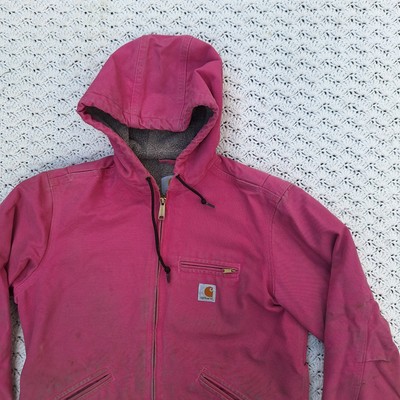 Carhartt Womens Pink Sherpa Lined Full Zip Hooded Distressed