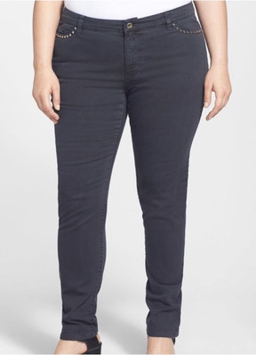 New MICHAEL Michael Kors Studded Metal Plus Size 24W Faded Black Denim Jeans