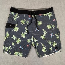 Rip Curl Board Shorts Mens Large Black Palm Flamingo Parrot Tropical Swim Trunks