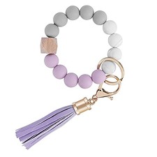 Weixiltc Silicone Beaded Keychain Wristlet with Tassel for Women - Food Purple
