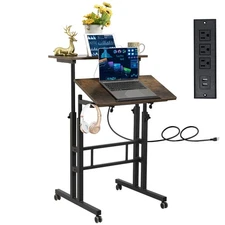 Mobile Standing Desk with Wheels, Rolling Desk Adjustable Height, Portable La...
