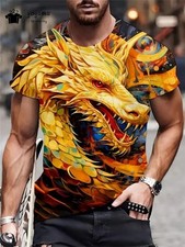 Men T-Shirt 3D Dragon Print Summer Daily Casual Men Street T-Shirt Short Sleeved