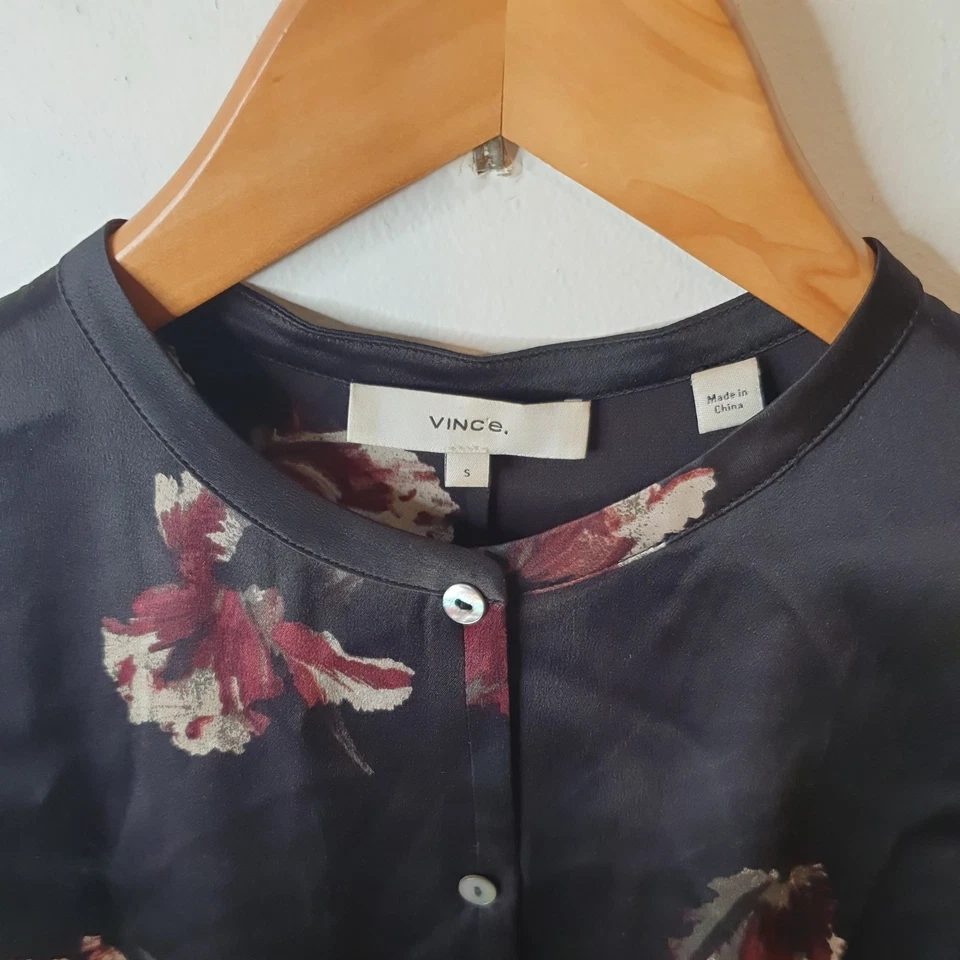 Vince рубашка женщин S негабаритный шелк цветочный темно романтический карьера причудливый опрятный - Изображение 2 из 4