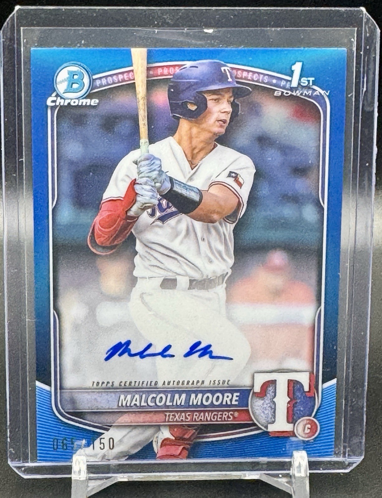 2025 Bowman Chrome #CPA-MMO Malcolm Moore Auto  TRUE BLUE REFRACTOR /150