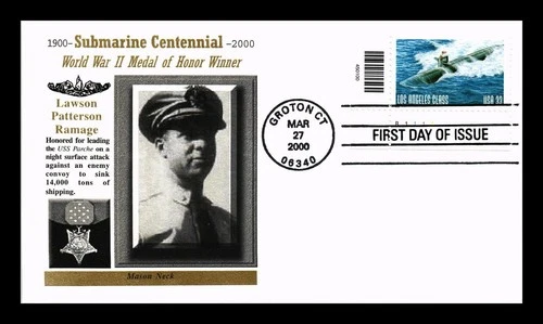 US COVER NAVY SUBMARINES FDC WWII MEDAL OF HONOR THERMOGRAPHED CACHET