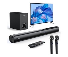 Barra de Sonido Karaoke con Subwoofer para Barra de Sonido TV, 2 Micrófonos Inalámbricos Control Remoto Nuevo