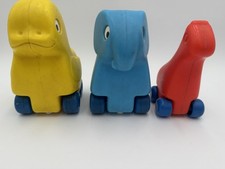 Vintage Playskool Push Pull Animal Toys Set Duck Elephant Dinosaur 1980s