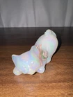 Fenton Pearly Sentiment Iridescent Crouching Kitty Cat Figurine With Flower Bow