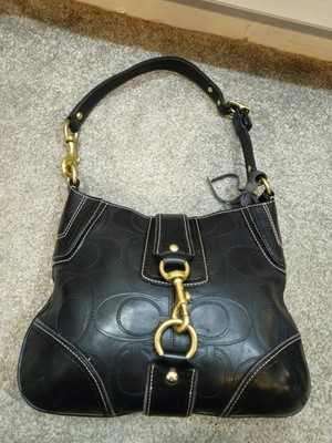 Coach Hamptons Signature Embossed Leather Brown Shoulder Hobo Bag
