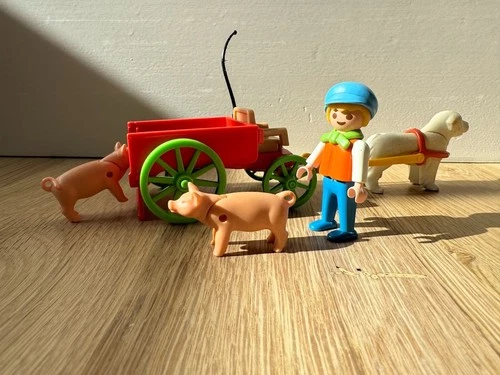 Playmobil #5505 -  Victorian farm boy, dog cart, pigs - Vintage - Complete