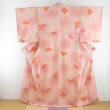 Komon kimono Silk Qinghai wave pattern Orange 61.8inch Women's