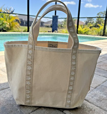 VTG LL BEAN Boat And Tote Medium Tote Bag W/ Short Handles Beige Seashell Straps