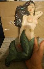 Vtg Mermaid Chalkware Wall Plaque 16.5" 1960s