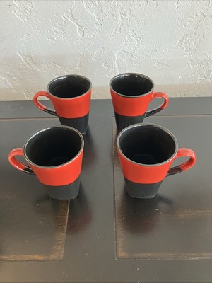 222 Fifth Comino Coffee Mugs Stoneware Red Black PTS International Lot of 4