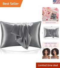 Soft Cooling Satin Pillowcases in Dark Grey, Queen Size - Gentle on Hair Skin
