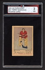 1951-52 PARKHURST #61 TERRY SAWCHUK ROOKIE CARD KSA 3 VG. rookie card picture
