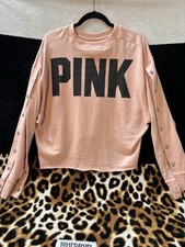 NWT PINK Victoria's Secret melon/pink  snap sleve Crew Neck Sweatshirt L/XL