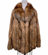 Women  s Vintage Brown Fur Fox Jacket w/ Collar Size L