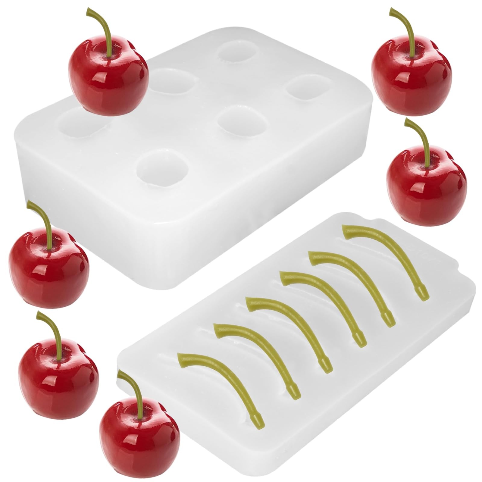 6 Cavity Cherry Silicone Mold with 1 Pcs Stem Mould, 3D Cherry Chocolate Candy