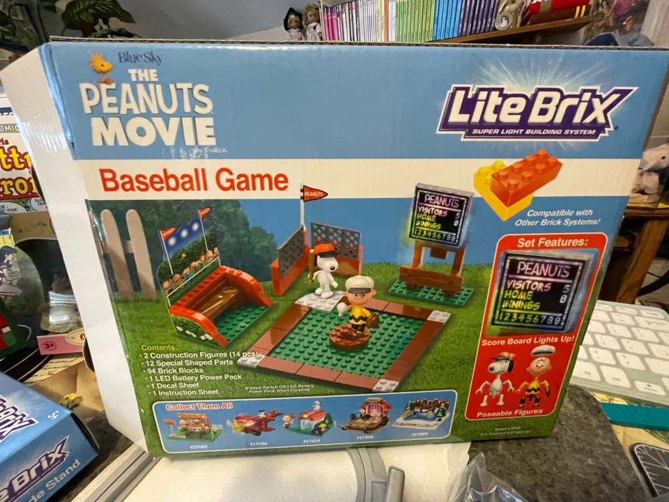 Snoopy Película LITE BRIX SOPORTE DE LIMONADA CACAHUETES “Caja abierta” + JUEGO DE BÉISBOL “Nuevo” Foto 3 de 4
