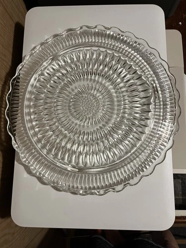 Vintage Federal Glass Sunflower Bubble Pattern Footed 12" Cake Plate Platter
