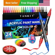 24 Colors Acrylic Paint Pens, Dual Tip Acrylic Paint Markers with Brush Tip a...