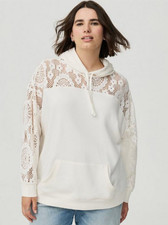 Torrid Cozy Fleece Relaxed Crochet Yoke Hoodie - White Size 1 - Brand New