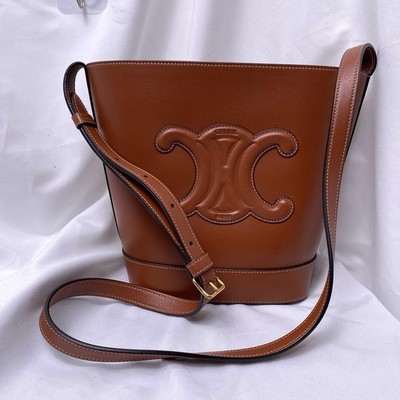 Celine Cuir Triomphe Classic Embossed Decoration Smooth Cowhide Bucket Bag #OJHT