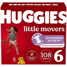 Huggies Size 6 Diapers, Little Movers Baby Diapers, Size 6 35 lbs , 108 Count