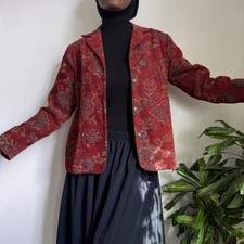 Vintage Red floral print button up jacket size 12