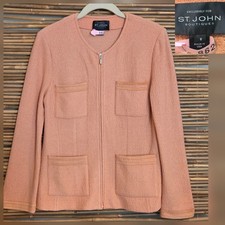ST. JOHN BOUTIQUE Made in USA Peach Orange Pockets Zipper Blazer Jacket 8