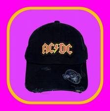 AC/DC PATCHED HAT     BRAND NEW VINTAGE RIPPED STYLE DADHAT     BLACK