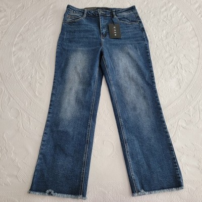 Risen Jeans Women's 32/15 Frayed Hem Straight Cropped Distressed
