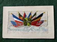 WW1 Silk Postcard, “ Souvenir Of The Great War ” Flags Of The Allies Design.