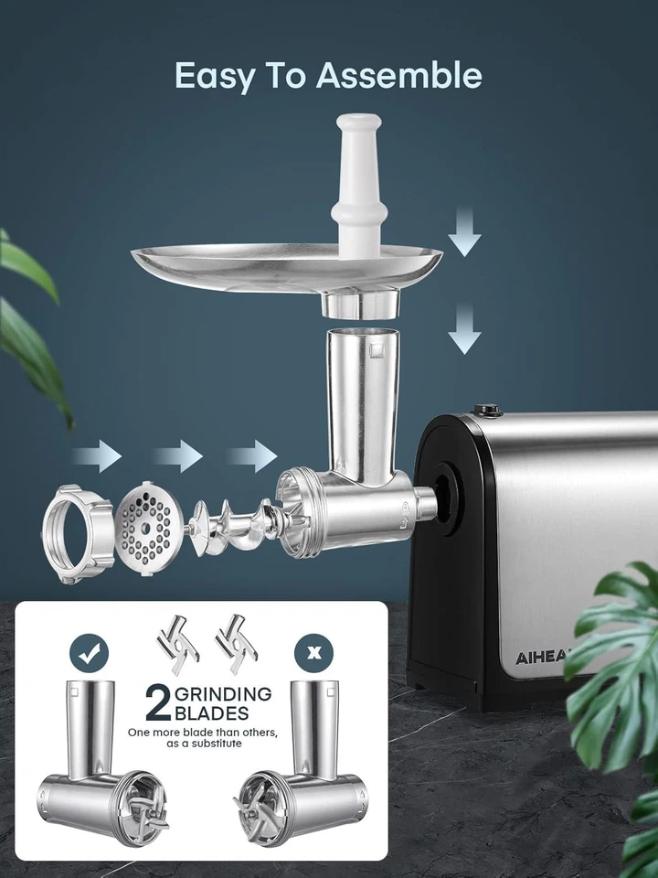 Picadora de carne eléctrica, embutidora, acero inoxidable (negro) Foto 3 de 3